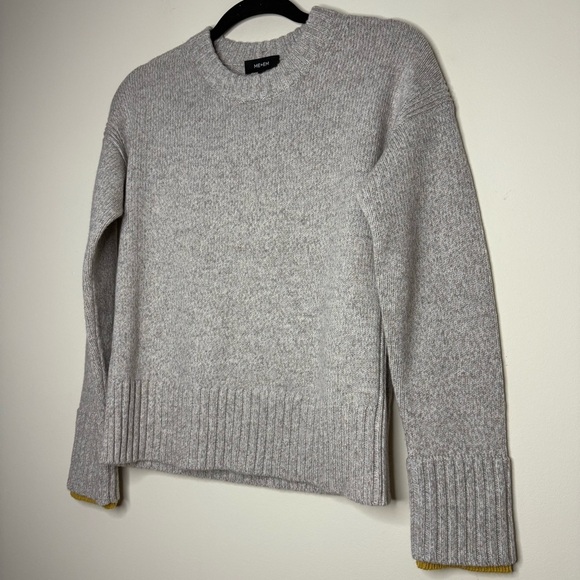 ME+EM Wool Cashmere Knit Cozy Fall Grey Mustard Color Blocking Ribbed Sweater - Picture 2 of 6
